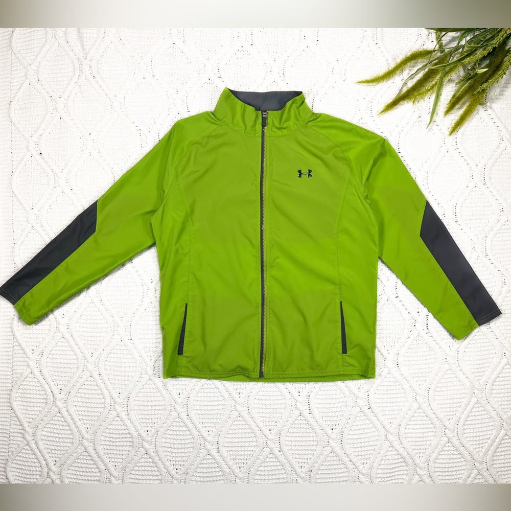 Under Armor Mock Neck‎ Windbreaker Jacket Green Gray Youth XL